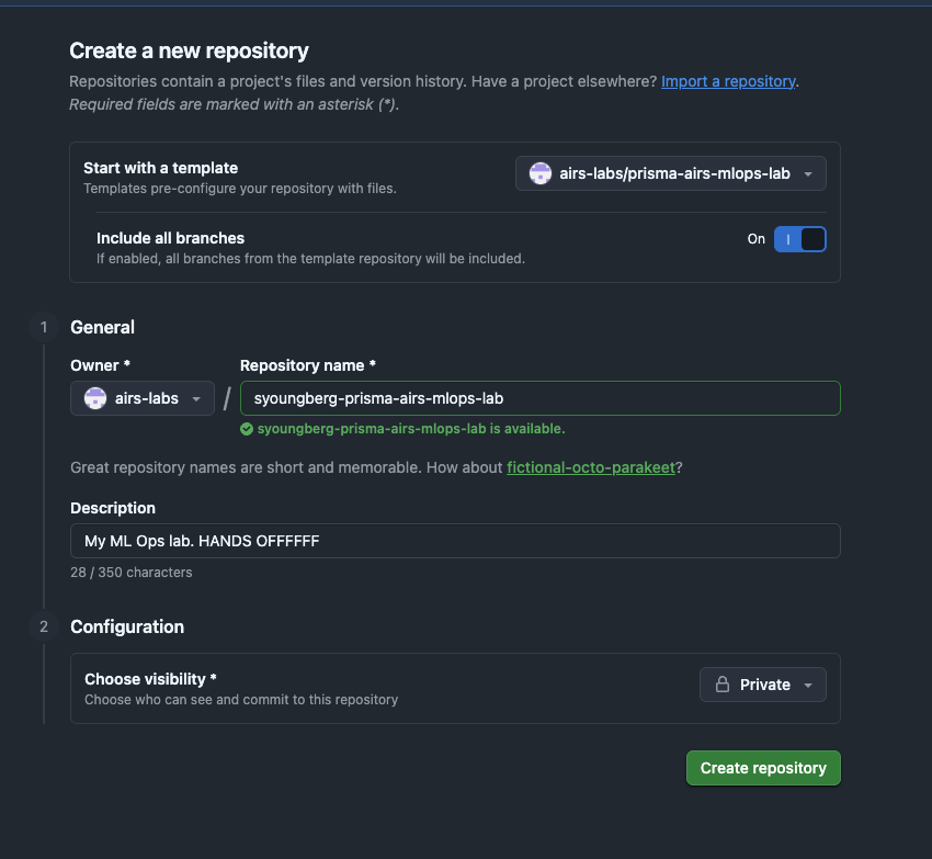 Create repo from template